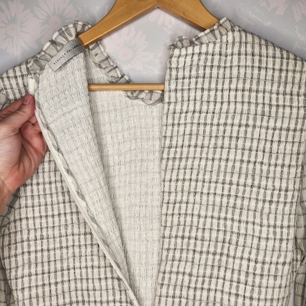 Rebecca Vallance Misty Long Sleeve Mini Smocked Plaid Gauzy Dress Size 8 - Picture 10 of 13